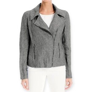 NWT Max Studio Women's Gray Moto Symmetcial Zip Up Linen Blend Jacket Size Small